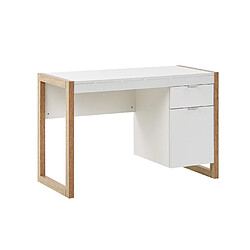 Beliani Bureau blanc / effet bois clair 110 x 50 cm avec colonne de rangement JOHNSON