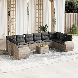 Maison Chic Salon de jardin 11 pcs avec coussins, Ensemble Tables et chaises d'extérieur gris résine tressée -GKD533478