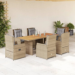 vidaXL Ensemble à manger de jardin et coussins 7 pcs beige poly rotin