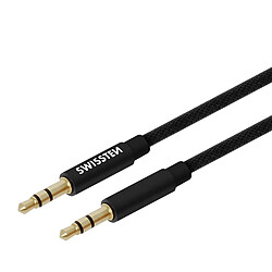 Câble Audio Auxiliaire Jack 3.5mm Mâle Son de Qualité Tressé 1.5m Swissten Noir