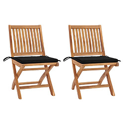 vidaXL Chaises de jardin lot de 2 et coussins noir Bois de teck massif