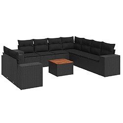 vidaXL Salon de jardin 10 pcs avec coussins noir résine tressée