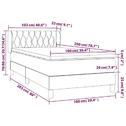 vidaXL Sommier à lattes de lit et matelas Gris clair 100x200cm Velours pas cher