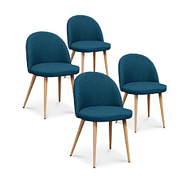 Lot de 4 chaises scandinaves Cecilia tissu bleu canard