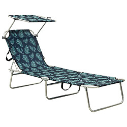 vidaXL Chaise longue pliable avec auvent motif de feuilles aluminium 