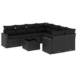 vidaXL Salon de jardin 9 pcs avec coussins noir résine tressée