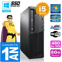 PC Lenovo M92p SFF Core I5-3470 Ram 8Go Disque 480 Go SSD Graveur DVD Wifi W7 - Occasion