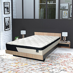 Le Quai Des Affaires Lit COOL 140x190 cm + 2 chevets + sommier + matelas CASSIE / Chêne blanchi & noir 