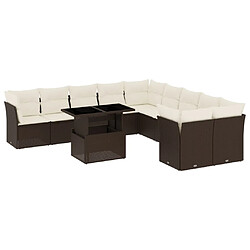 vidaXL Salon de jardin et coussins 11 pcs marron résine tressée