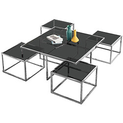 Vivenla Table basse design plateau en verre avec piètement en acier inoxydable argenté collection ALBA L. 100 x P. 100 x H. 45 cm 