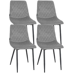 Decoshop26 Lot de 4 chaises de salle à manger en tissu velours gris pieds métal noir couture losange CDS10422 