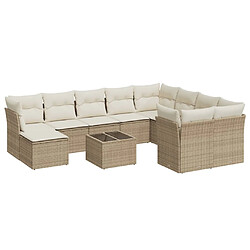 vidaXL Salon de jardin 11 pcs avec coussins beige résine tressée