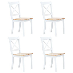 vidaXL Chaises à manger lot de 4 blanc et bois clair bois hévéa massif