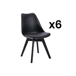 Vente-Unique Lot de 6 chaises JODY - Polypropylène et Hêtre - Noir et pieds noir