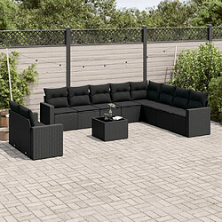 vidaXL Salon de jardin 11 pcs avec coussins noir résine tressée 