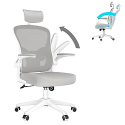 Chaise de bureau - Chaise de bureau ergonomique Rattantree avec appui-tête réglable et support lombaire - Accoudoirs rembourrés rabattables - Chaise de bureau confortable en maille Chaise de travail à dossier haut - Chaise d'ordinateur pivotante - Gris 