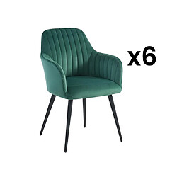 Vente-Unique Lot de 6 chaises avec accoudoirs en velours et métal noir - Vert - ELEANA