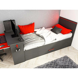 Vente-Unique Lit gigogne gamer2 x 90 x 200 cm - Avec bureau - LEDs - Anthracite et rouge + Sommier - VOUANI pas cher