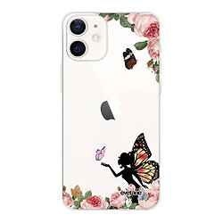 Coque iPhone 12 mini souple transparente Fée papillon fleurale Motif Ecriture Tendance Evetane 