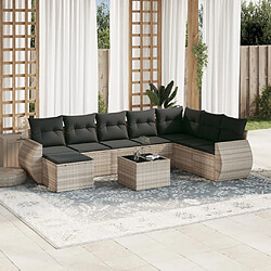 vidaXL Salon de jardin 9 pcs avec coussins gris clair résine tressée