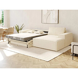 DUNLOPILLO Canapé d'angle droit convertible express en velours côtelé beige - Couchage 140 cm - Matelas 14 cm avec mémoire de forme - AMELIA