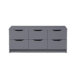 Pegane Commode meuble de rangement en bois de 6 tiroirs coloris gris graphite - longueur 122 x profondeur 40 x hauteur 51 cm