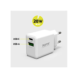 Port Connect CHARGEUR MURAL COMBO USB-C PD & USB-A POWER DISTRIBUTION 20W