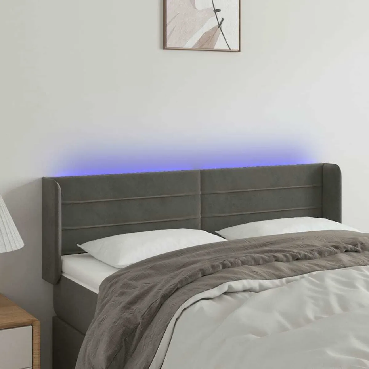 Maison Chic Tête de lit scandinave à LED,meuble de chambre Gris foncé 147x16x78/88 cm Velours -MN68446