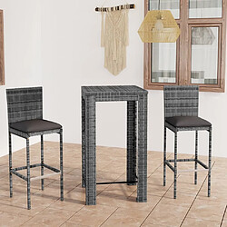 Maison Chic Ensemble de bar de jardin 3 pcs et coussins,Table + chaises + coussins de jardin Résine tressée Gris -GKD947332