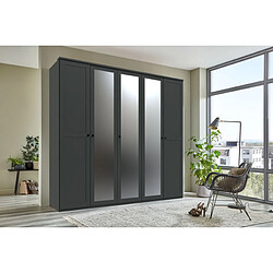 Pegane Armoire, placard avec corniche + 3 miroirs coloris Graphite - longueur 225 x hauteur 210 x profondeur 58 cm