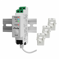 Shelly PRO 3EM - Module DIN WiFi de mesure de consommation / production à 3 pinces, compatible monophasé ou triphasé