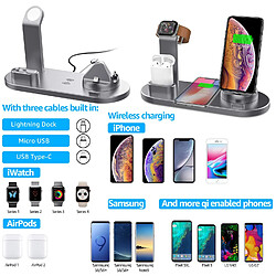 Chargeur sans fil 4 en 1 Station de charge sans fil compatible avec Apple Watch 5 et Airpods Station de charge Support de charge rapide sans fil pour iPhone 11 11 Pro X XS XR Xs Max 8 8 Plus Deep Black