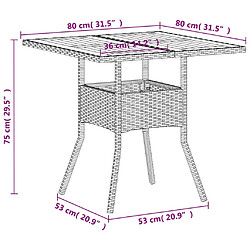 vidaXL Table de jardin beige 80x80x75 cm résine tressée et bois acacia pas cher