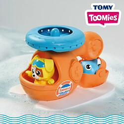 Toomies- Tomy E73305C Bain Hélicoptère de Secours Tourne dans l'eau-Jouet Flottant avec Pilote gicleur-Seau de Sauvetage et Dauphin avec Bec verseur-A partir de 1 an