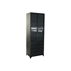 Pegane Armoire vitrine en métal noir avec 4 tiroirs 2 portes et 2 étagères - Largeur 60 x Hauteur 170 x Profondeur 40cm