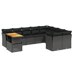 vidaXL Salon de jardin 10 pcs avec coussins noir résine tressée