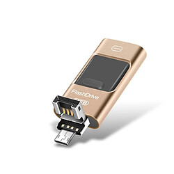 Wewoo Clé USB iPhone iDisk 8 Go USB 2.0 + 8 broches + Mirco USB Ordinateur iPhone Android Double lecteur flash en métal doré 