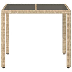 Avis vidaXL Table de jardin dessus en verre beige 90x90x75cm résine tressée