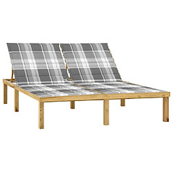 vidaXL Chaise longue double avec coussins Bois de pin imprégné