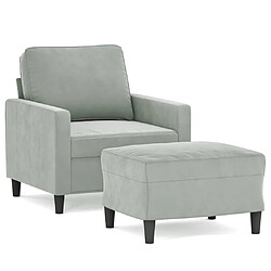 vidaXL Fauteuil avec repose-pied Gris clair 60 cm Velours