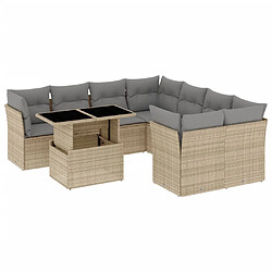 vidaXL Salon de jardin avec coussins 9 pcs beige résine tressée