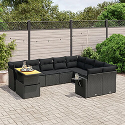 vidaXL Salon de jardin 10 pcs avec coussins noir résine tressée