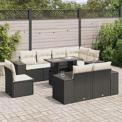 vidaXL Salon de jardin 9 pcs avec coussins noir résine tressée 