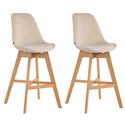 Non Lot de 2 tabourets de bar Cannes velours naturel