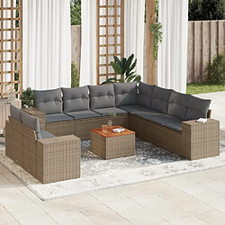 Maison Chic Salon de jardin avec coussins 10 pcs | Ensemble de Table et chaises | Mobilier d'Extérieur beige résine tressée -GKD55013