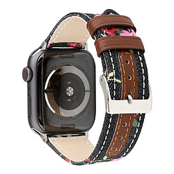 Avis Wewoo Bracelet en cuir véritable avec Motif fleurs denim pour Apple Watch séries 5 et 4 40 mm / 3 et 2 et 1 38 mm Noir