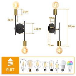 Stoex (2X) Applique Murale Rétro 2 Lumières Plafonnier Moderne Applique Murale D'Intérieur Vintage Noire, E27 Pour Couloir Chambre Salon pas cher