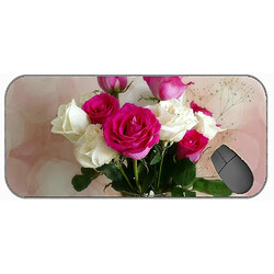 Universal (750x300x3) Tampon de souris de jeu extra large, tapis de coussinet de souris à fleurs roses à fleurs blanches