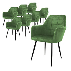 ML-Design Lot de 8 chaises de salle à manger fauteuil sauge en velours pieds métalliques 