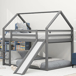 KOMHTOM Lits Superposés Enfant Toboggan et Échelle - Pin Massif - 140 X 200 cm - Gris - Sans Matelas 